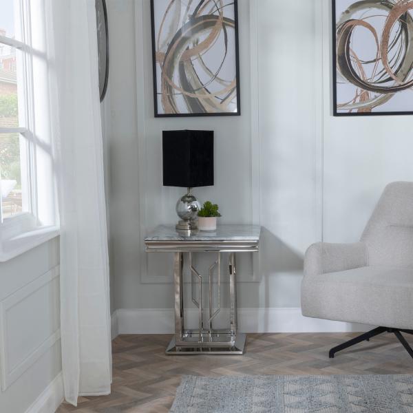 Vortex Grey Marble and Chrome Side Table