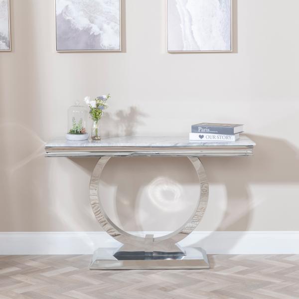 Glacier Grey Marble and Chrome Console Table