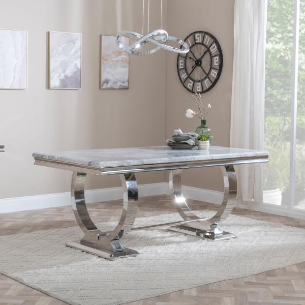 Glacier Grey Marble and Chrome Dining Table