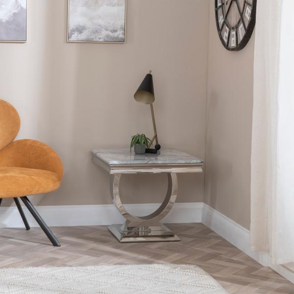 Glacier Grey Marble and Chrome Side Table
