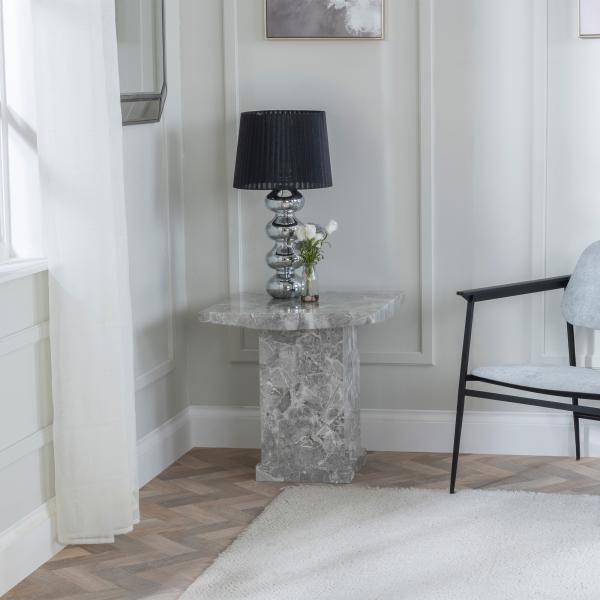 Turin Square Grey Marble Lamp Table