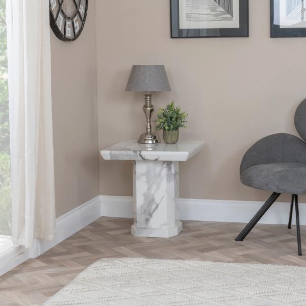 Naples White Marble Side Table