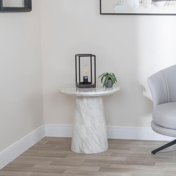Carrera White Marble Round Side Table