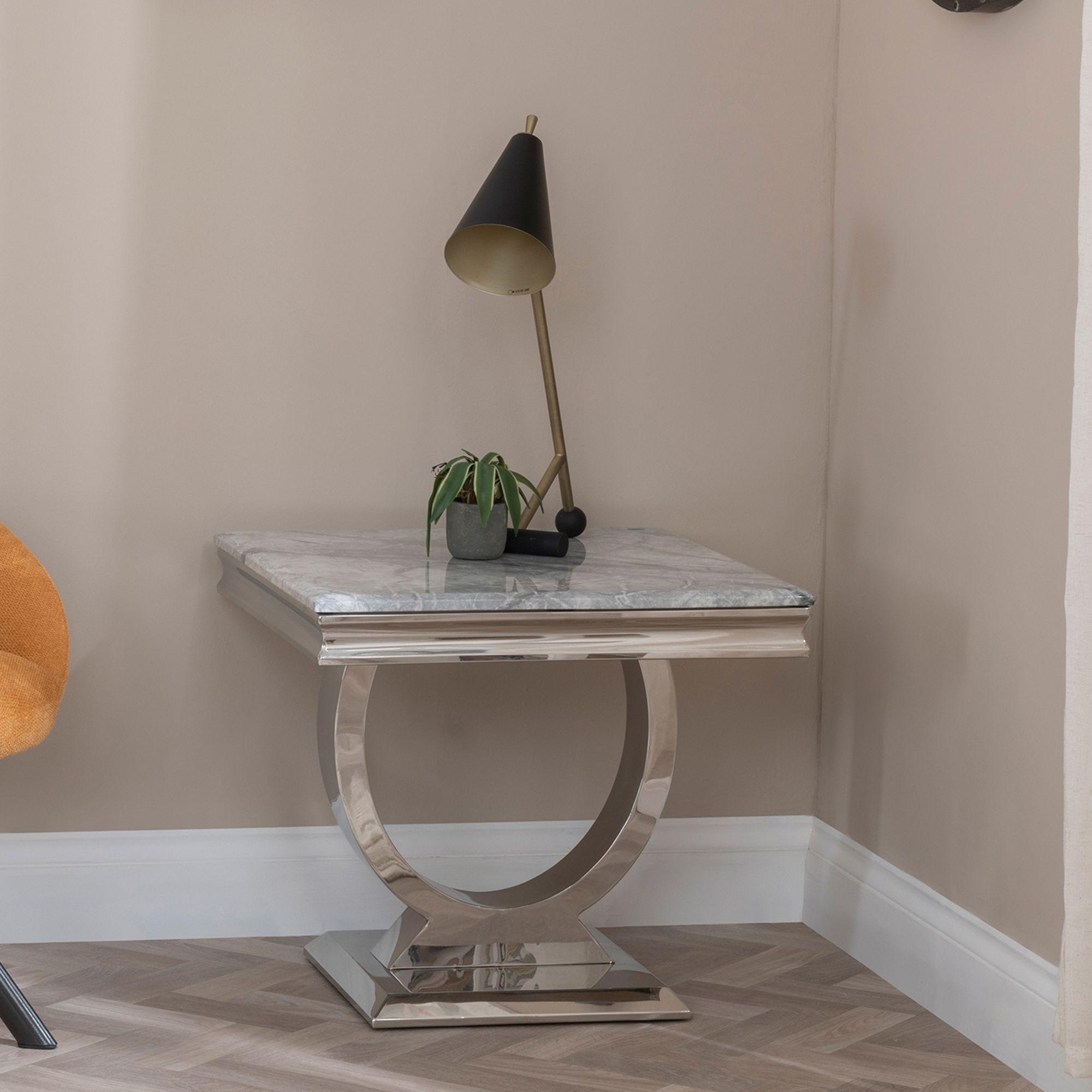 Glacier Grey Marble and Chrome Side Table