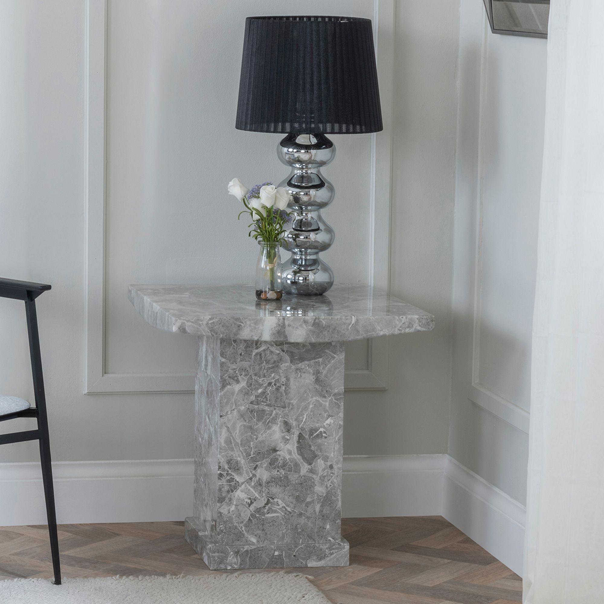 Turin Square Grey Marble Lamp Table