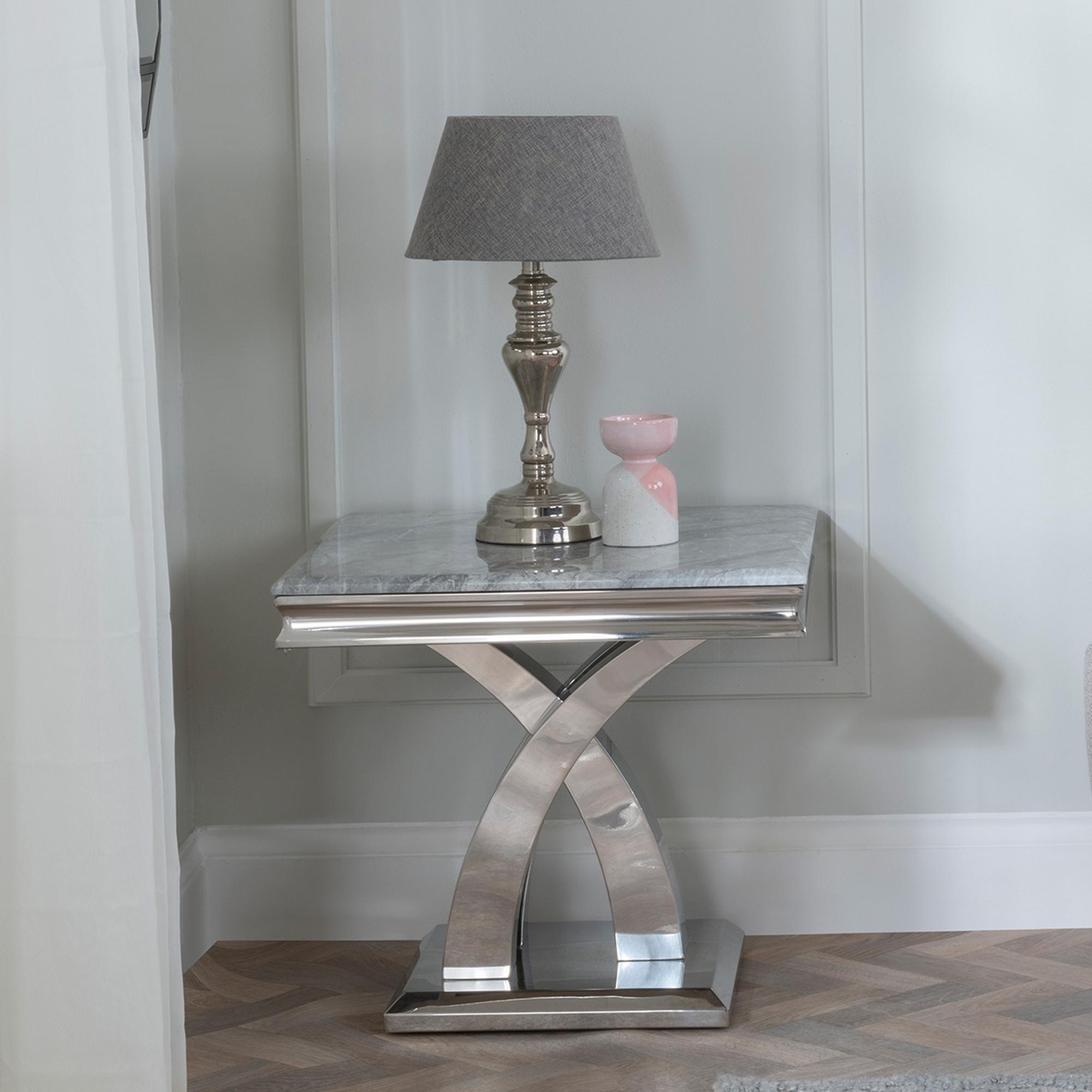 Lisbon Grey Marble and Chrome Lamp Table