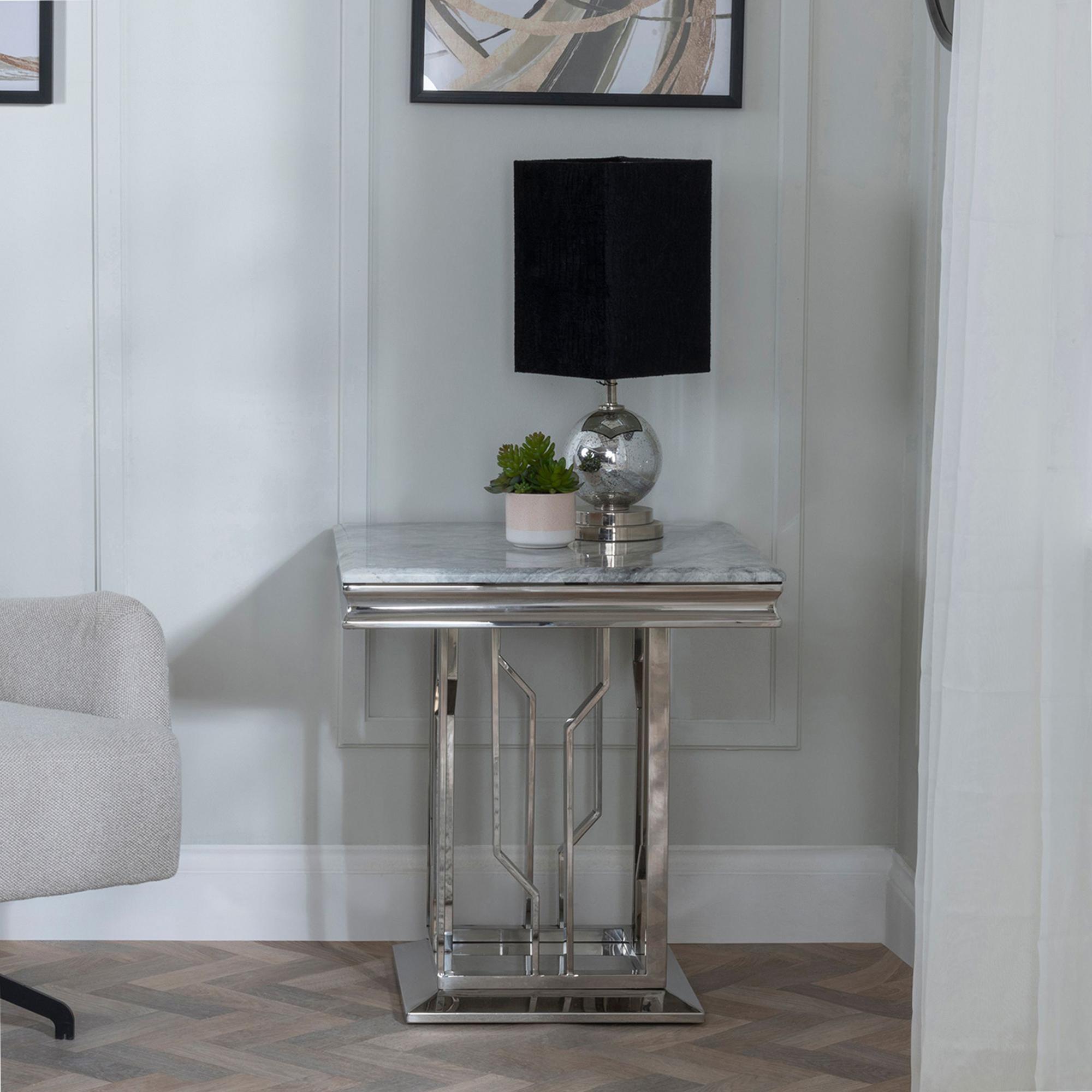 Vortex Grey Marble and Chrome Side Table