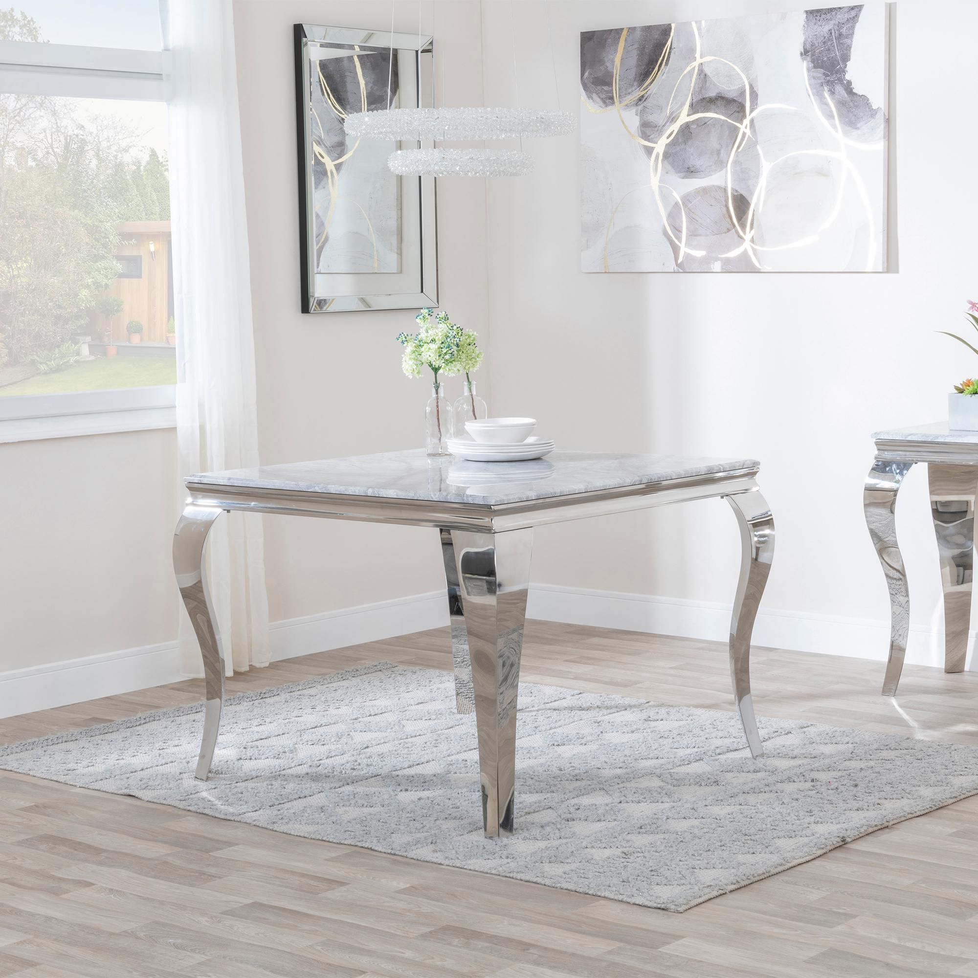 Louis 4 Seater Grey Marble and Chrome Square Dining Table