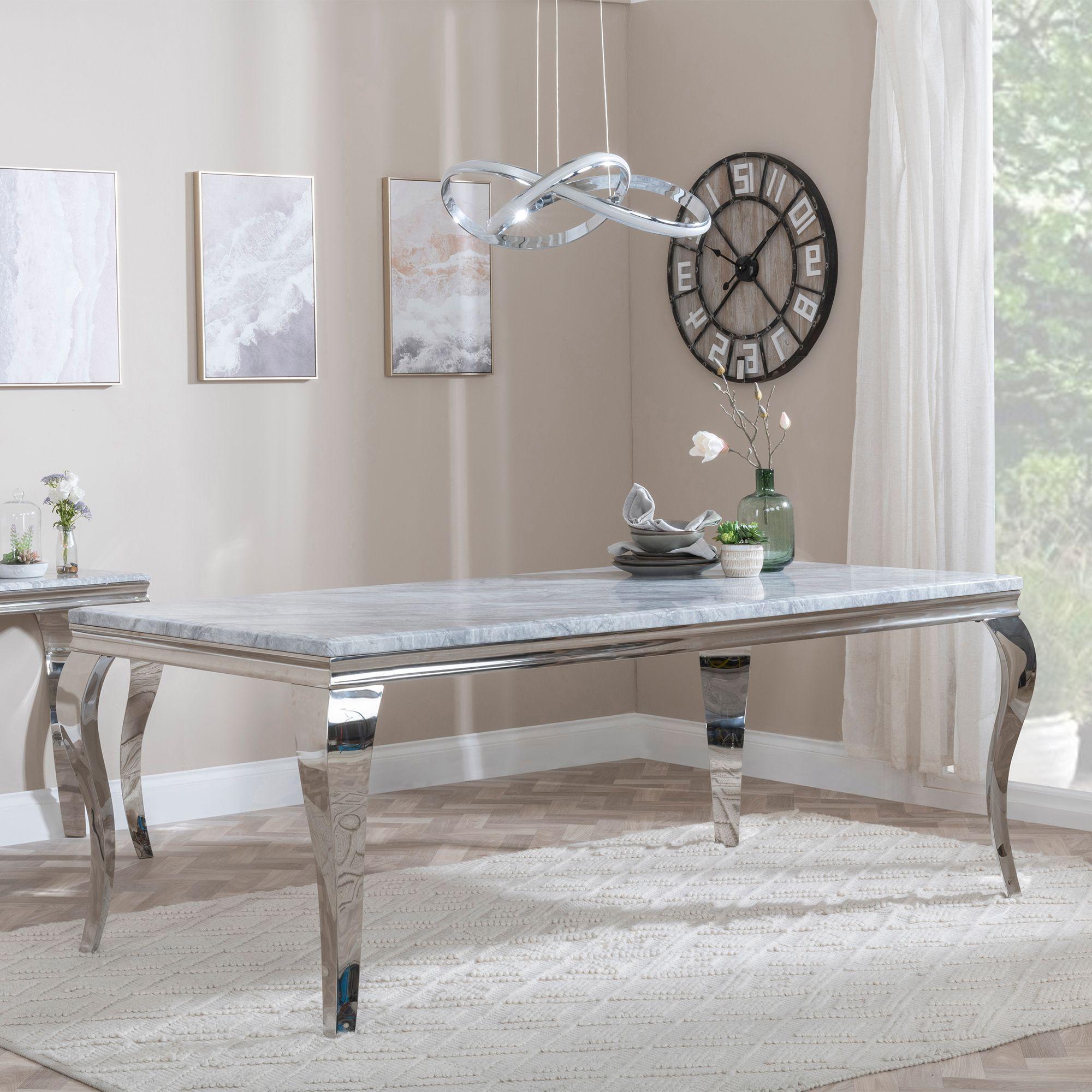 Louis Grey Marble and Chrome Dining Table