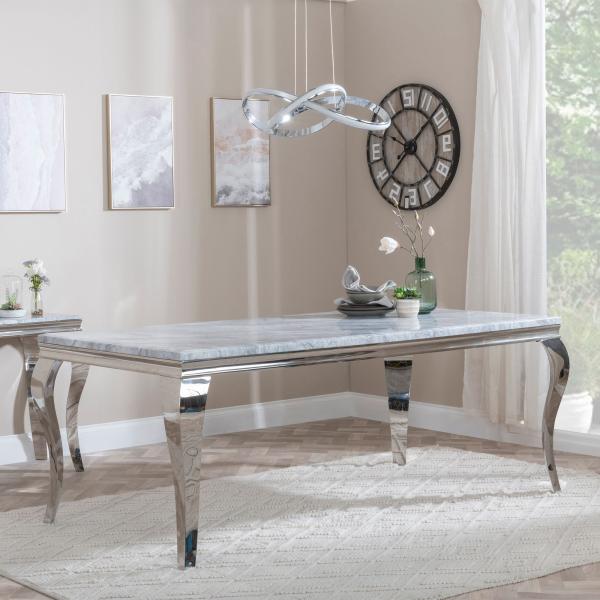 Louis Grey Marble and Chrome Dining Table