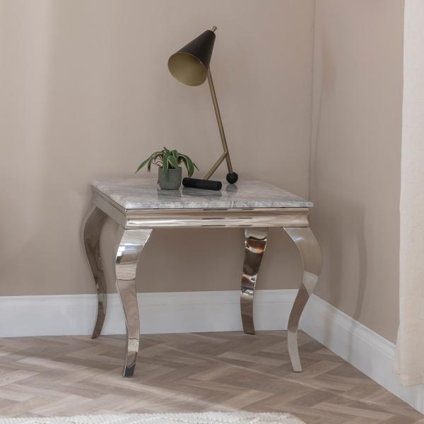 Louis Grey Marble and Chrome Square Side Table