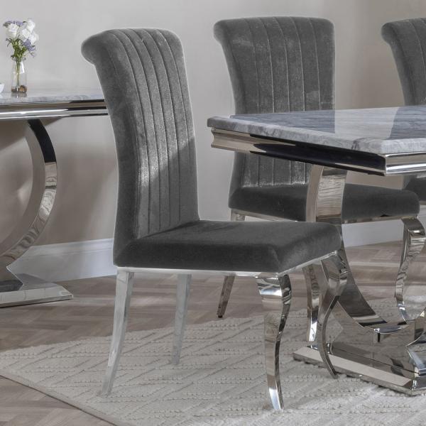 Louis Grey Velvet Fabric Dining Chair