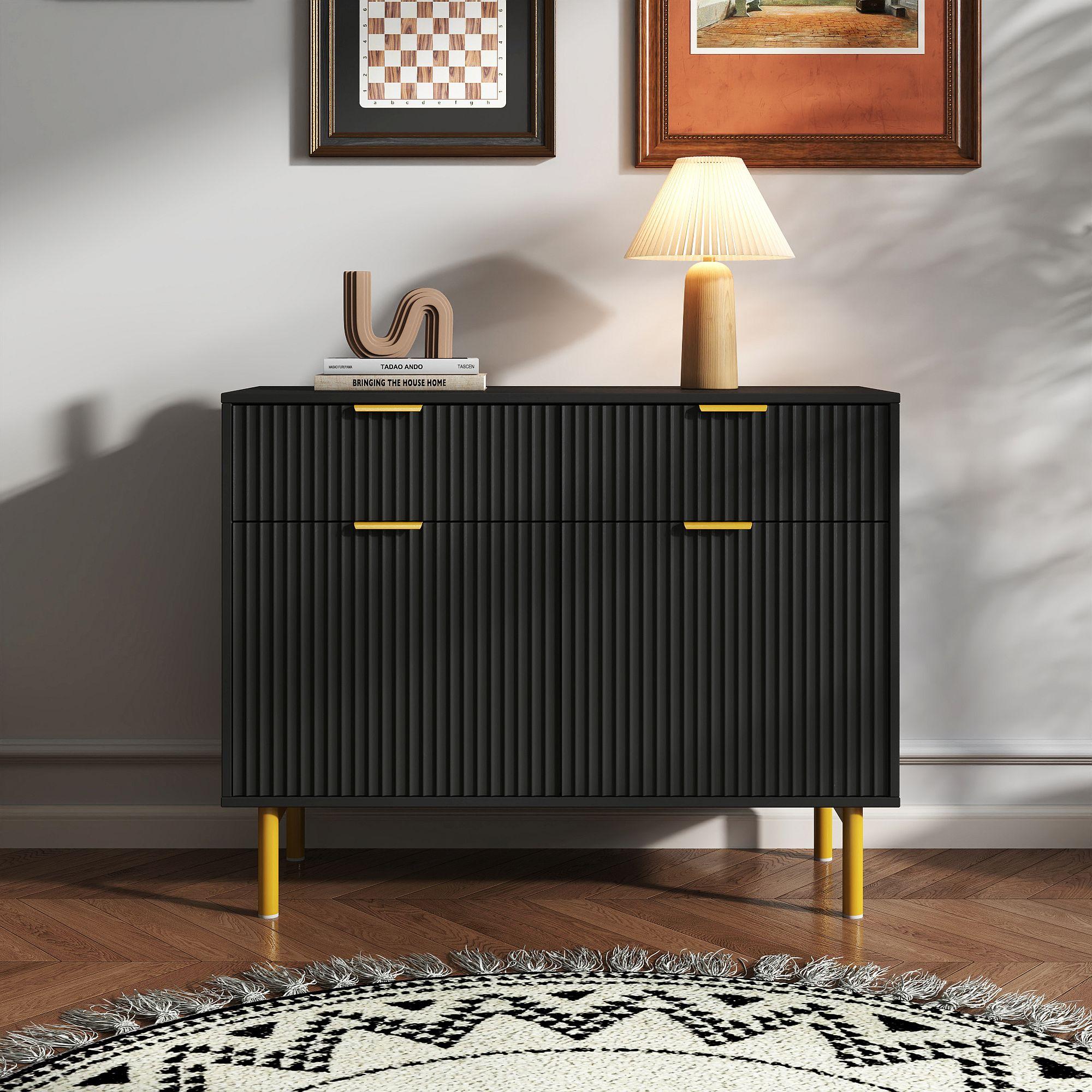 Ridged Black and Gold 2 Door Medium Sideboard - 100cm
