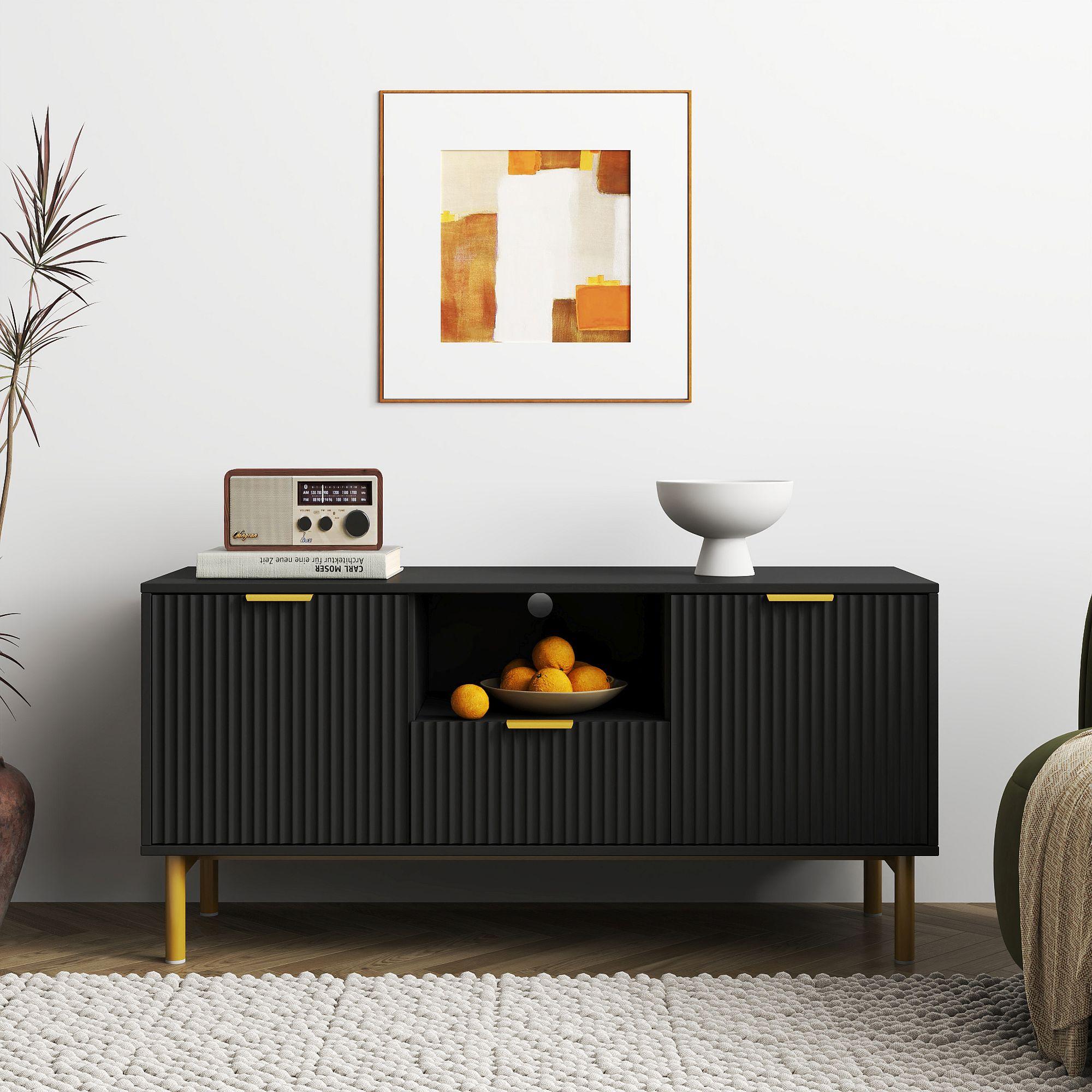 Ridged Black and Gold Storage TV Unit