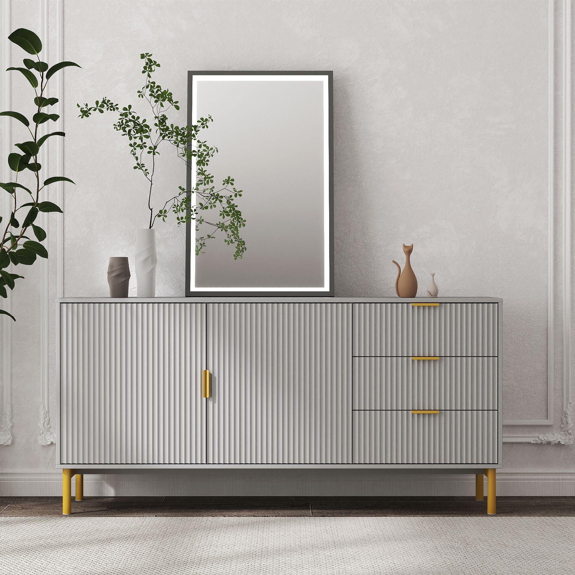 Ridged Grey and Gold 2 Door Large Sideboard - 160cm