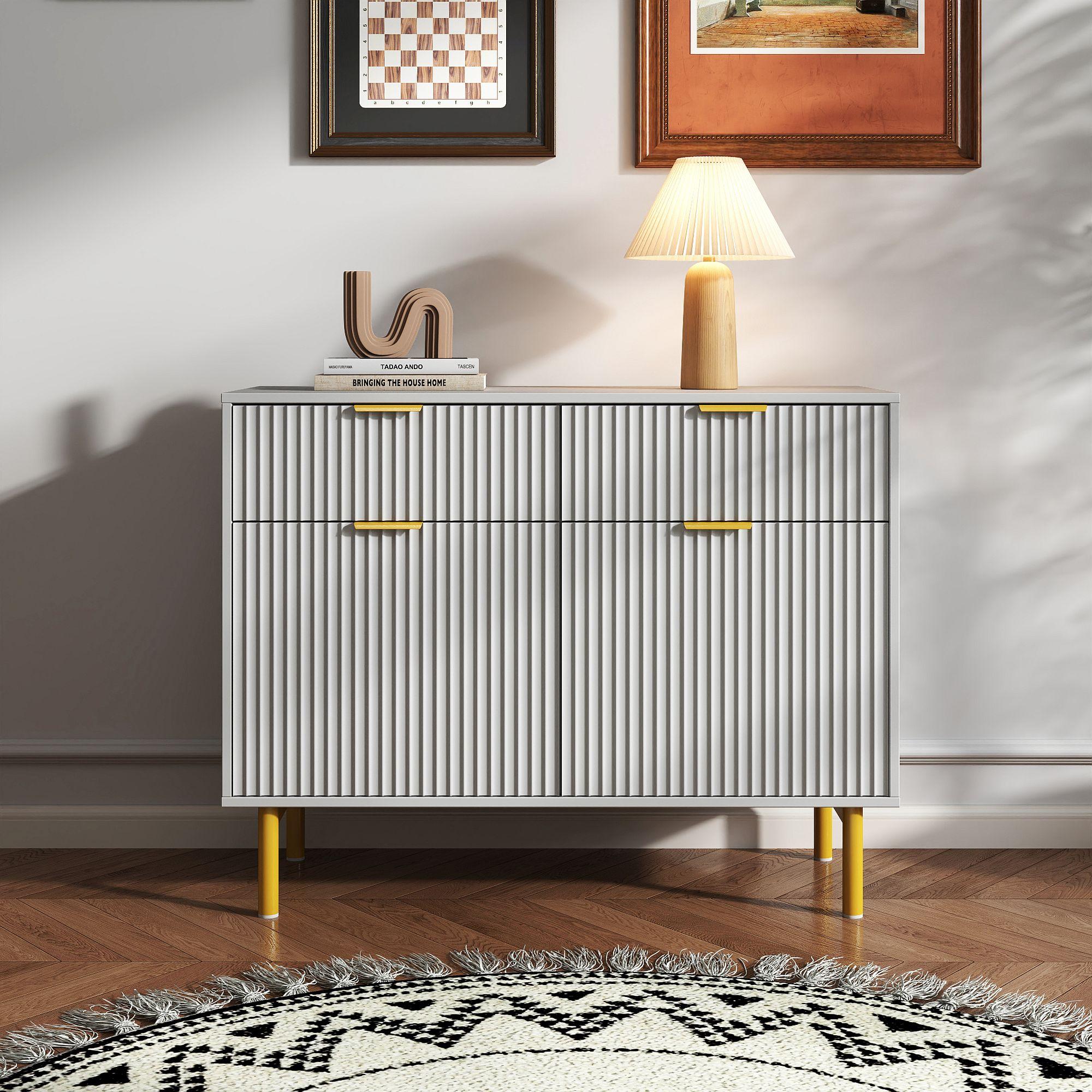 Ridged Grey and Gold 2 Door Medium Sideboard - 100cm