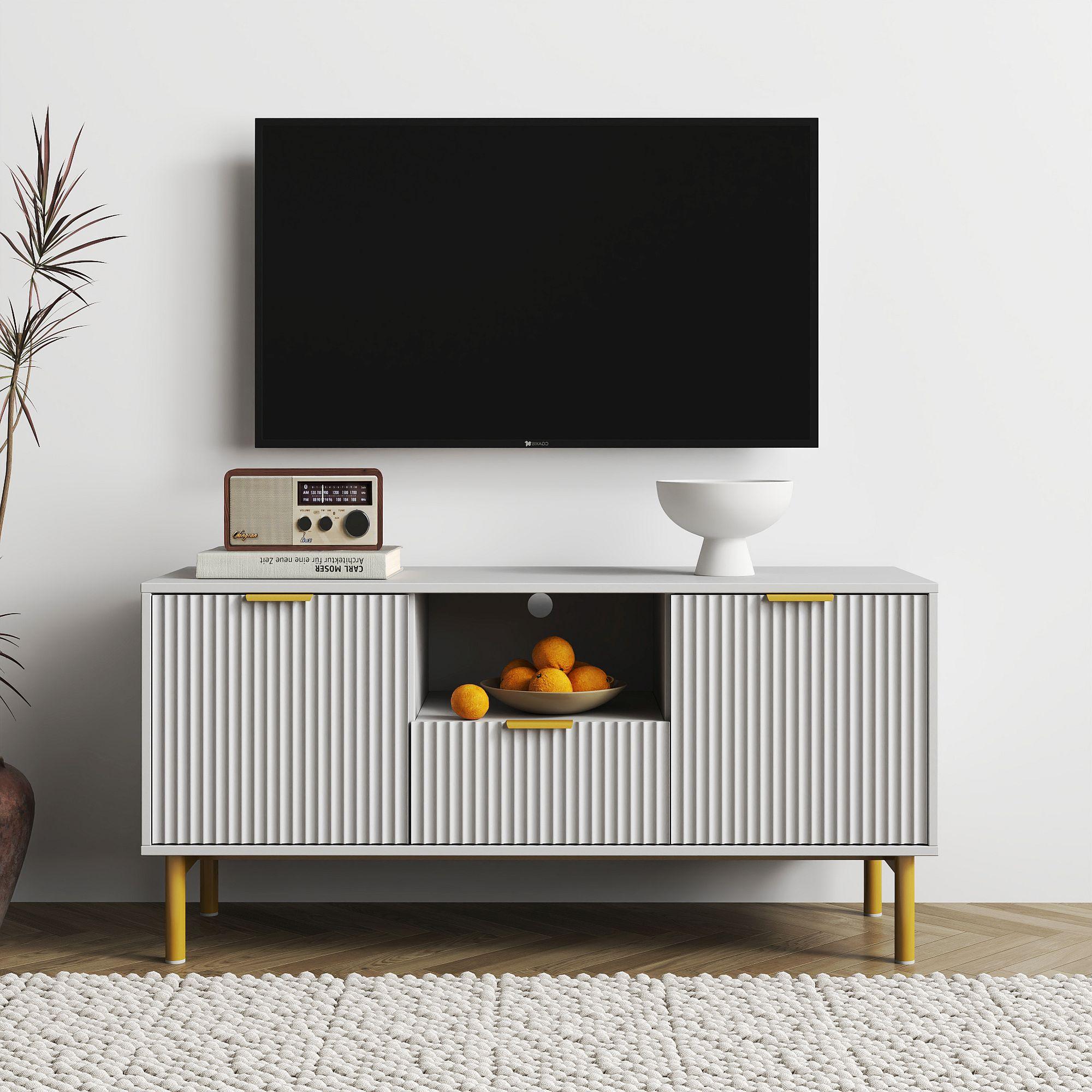 Ridged Grey and Gold Storage TV Unit