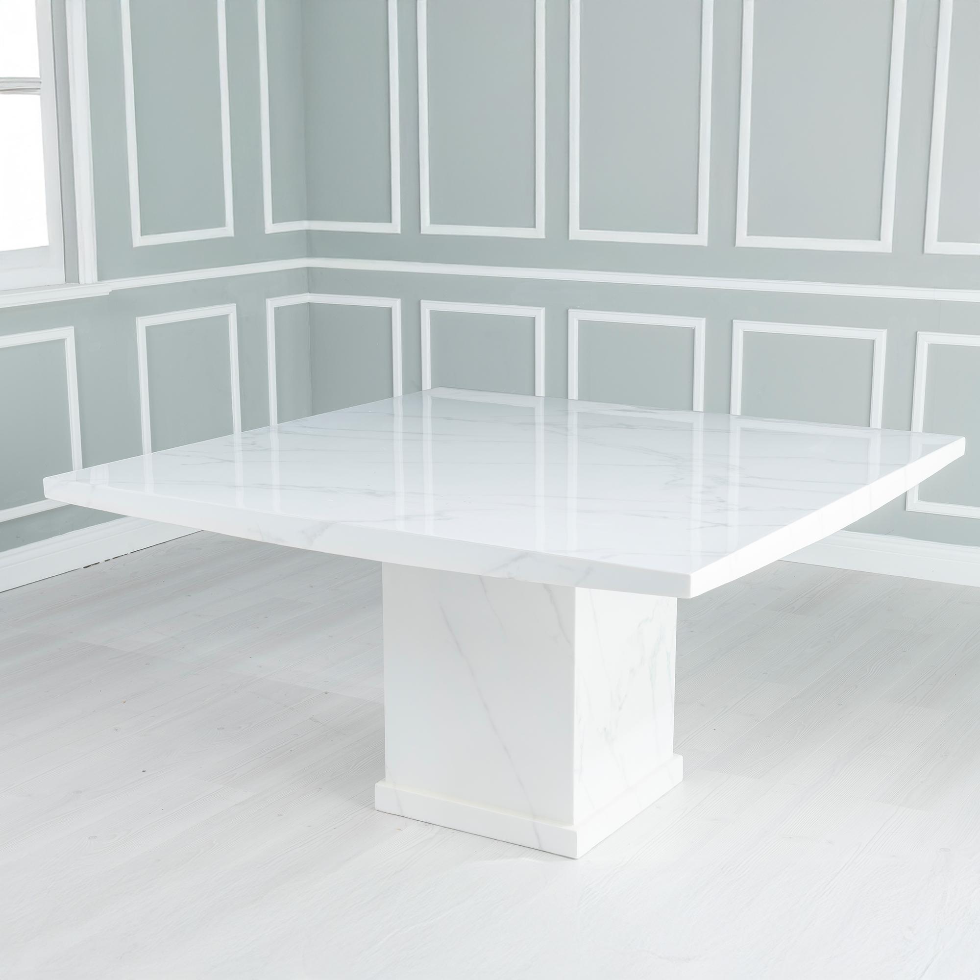 Turin 140cm Square White Marble Dining Table