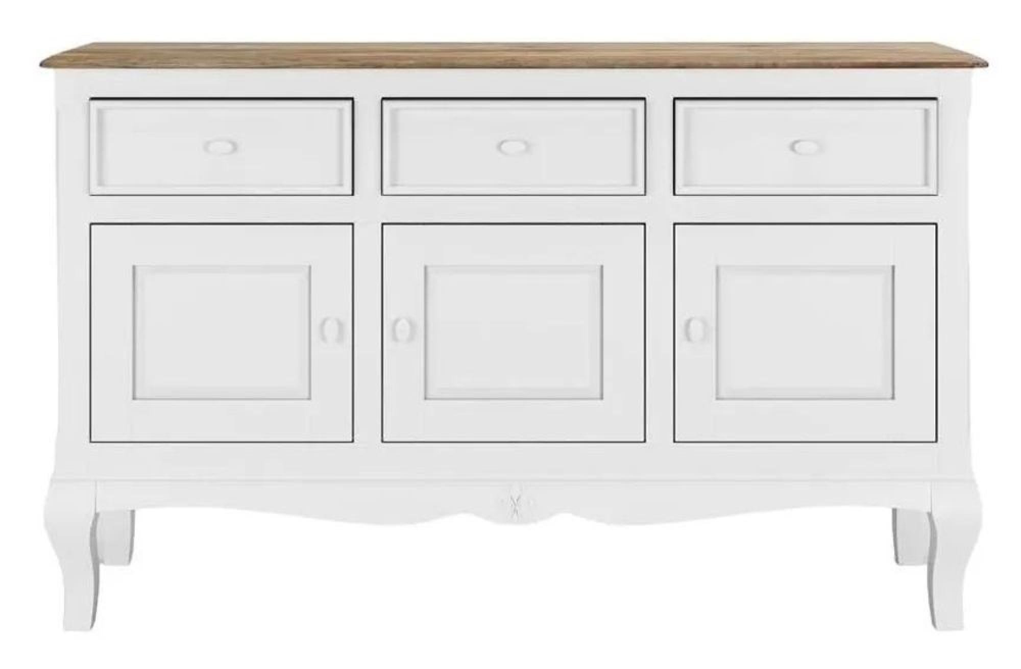 Clearance - Fleur French Style 3 Door White Shabby Chic Sideboard - Made in Solid Mango Wood - Brand New Item