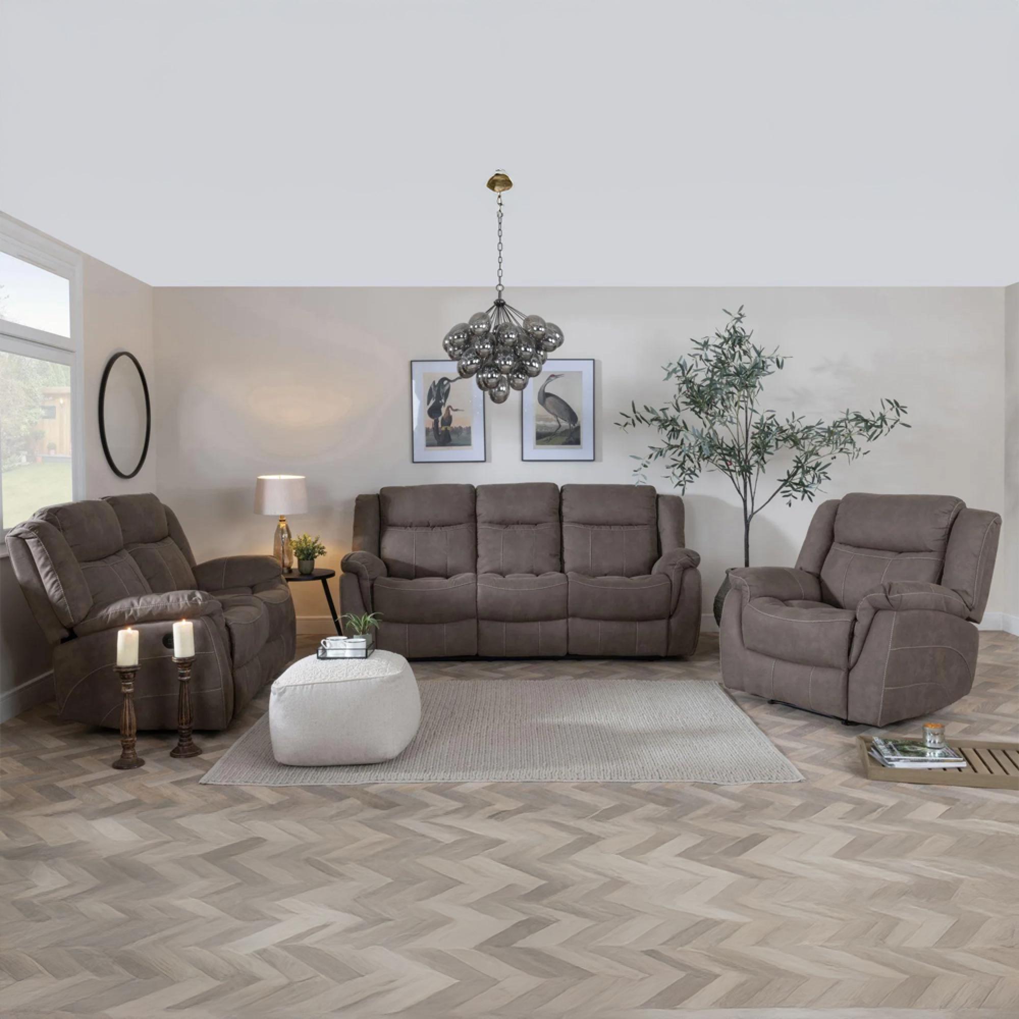 Hilbert Brown Fabric Recliner Sofa Set