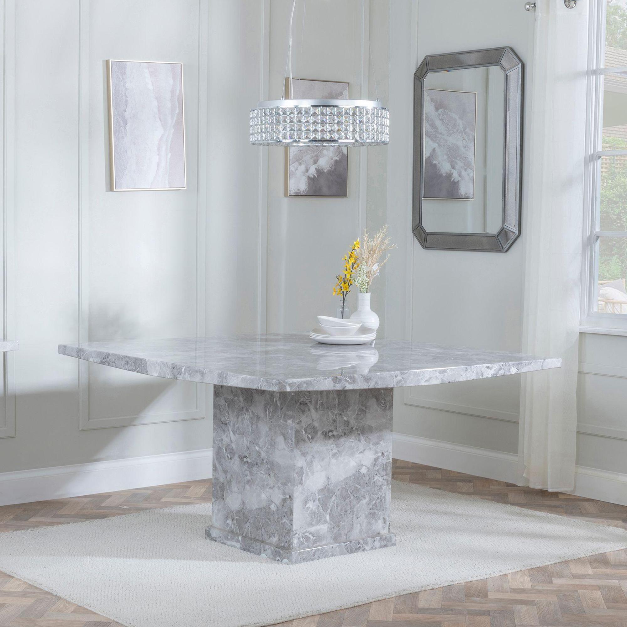 Turin 4 Seater Grey Marble Square Dining Table - 140cm