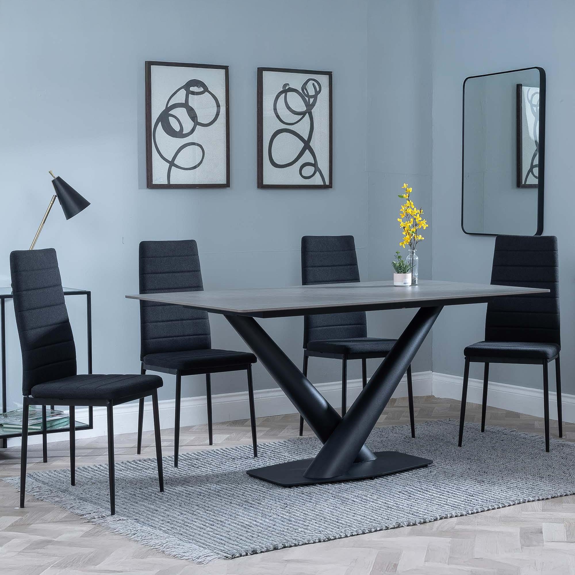 Clearance - Maldon Grey Ceramic Dining Set - Lido Black Fabric Dining Chair with Black Legs