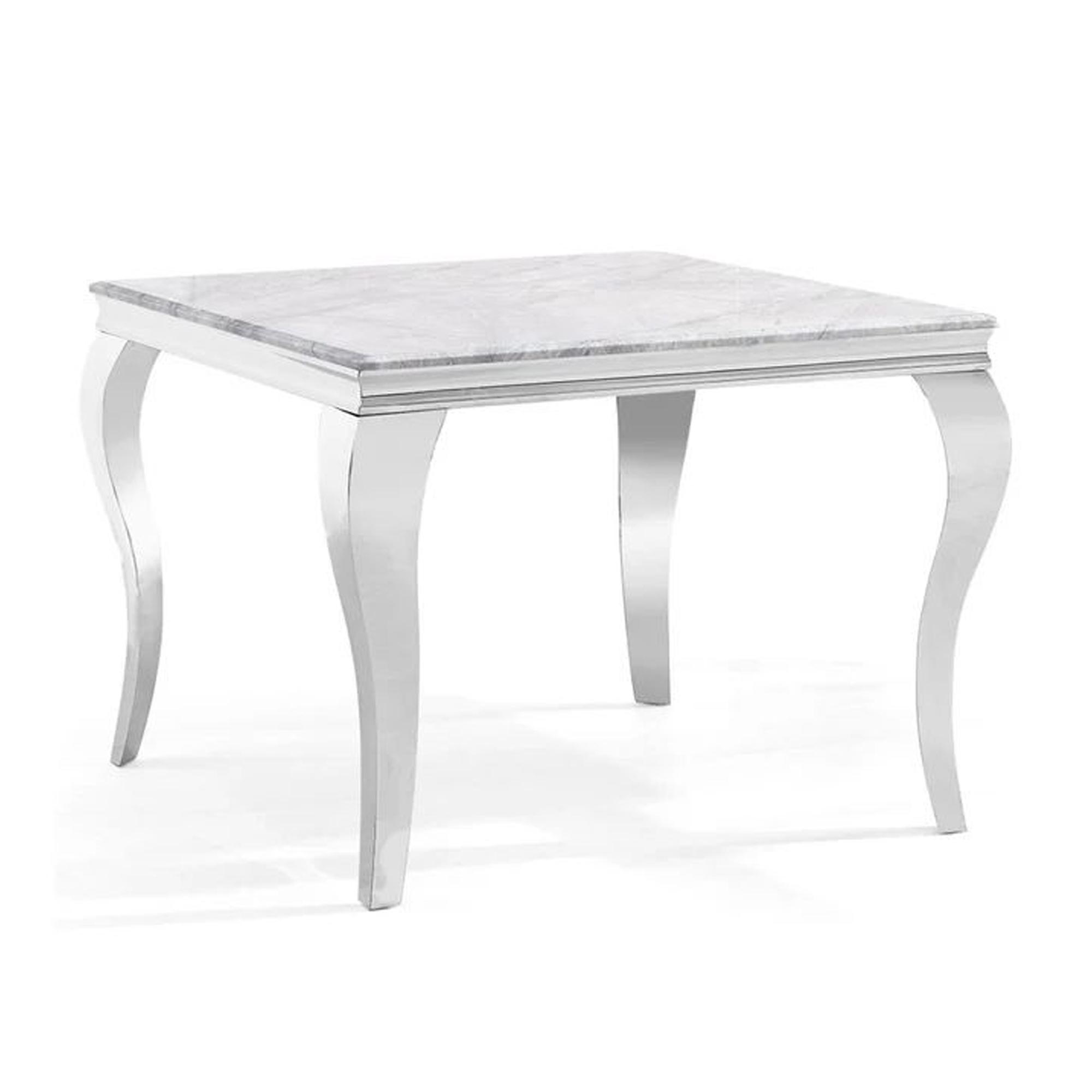 Louis 4 Seater Grey Marble and Chrome Square Dining Table - 100cm
