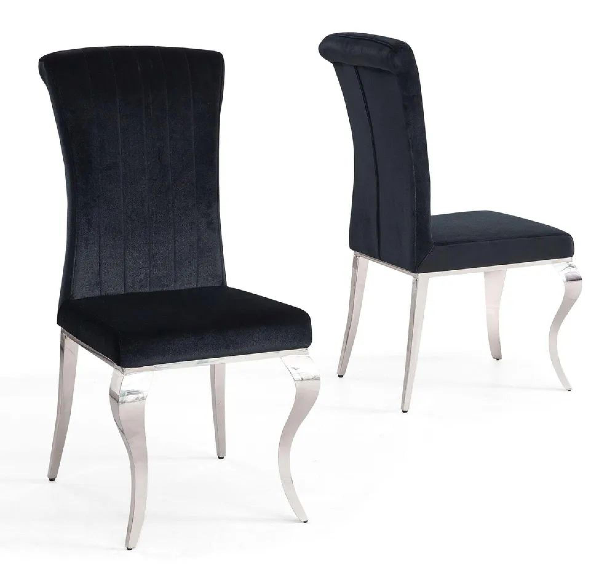 Louis Black Velvet Fabric Dining Chair with Chrome Legs