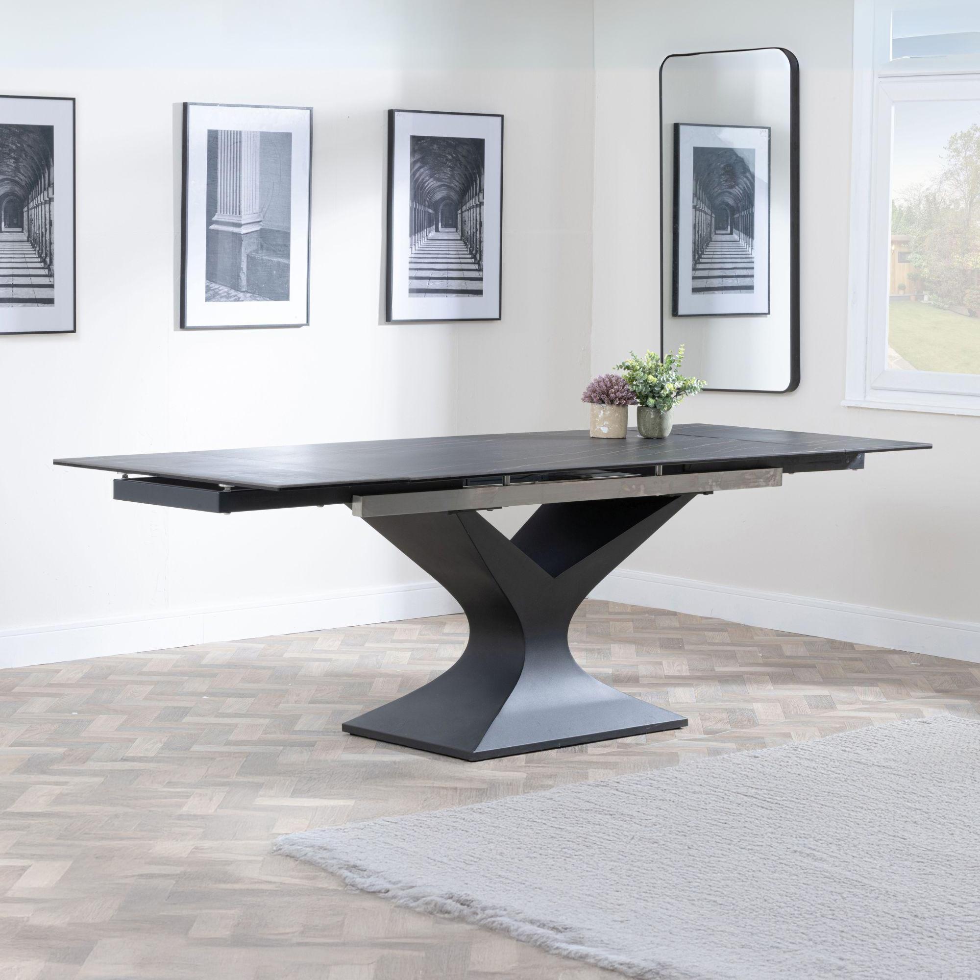 Anvik 4-8 Seater Black Ceramic Extending Dining Table with Black Pedestal Base - Sizes Available
