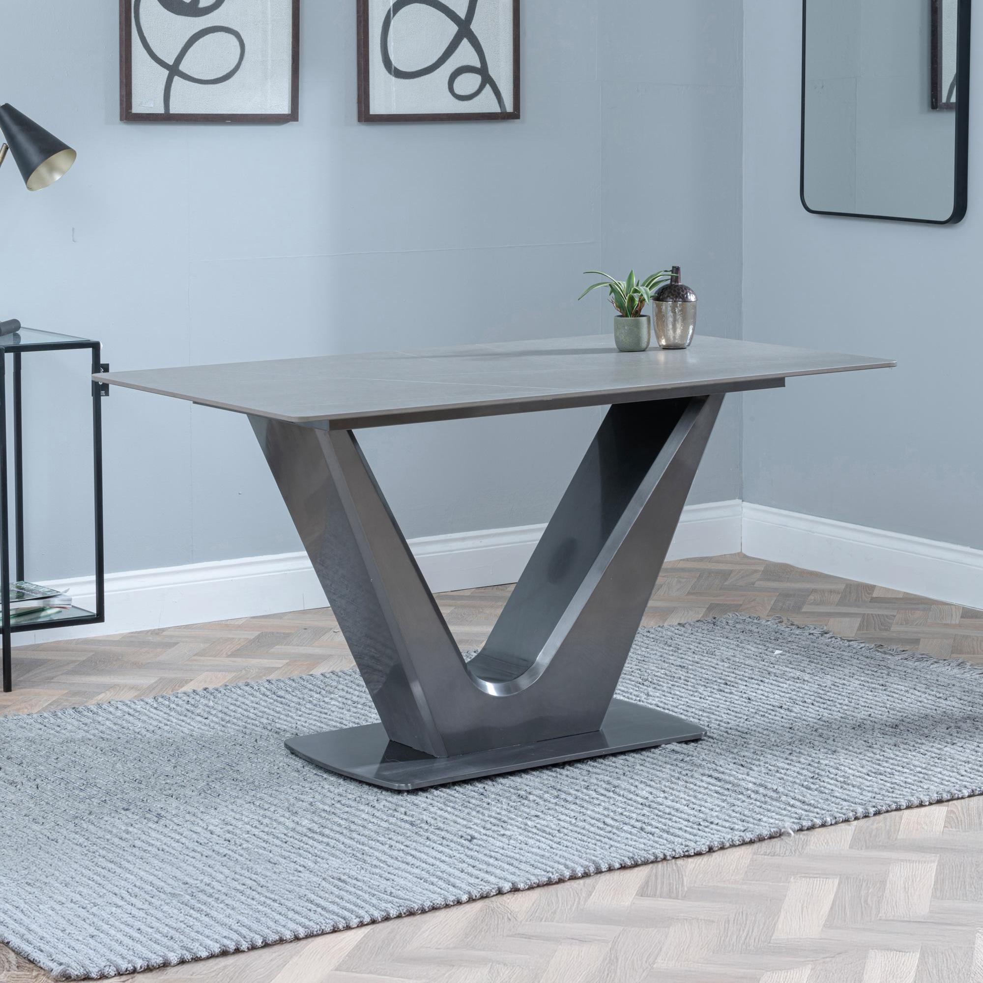 Camilla 4 Seater Grey Ceramic Dining Table with V Base - 140cm