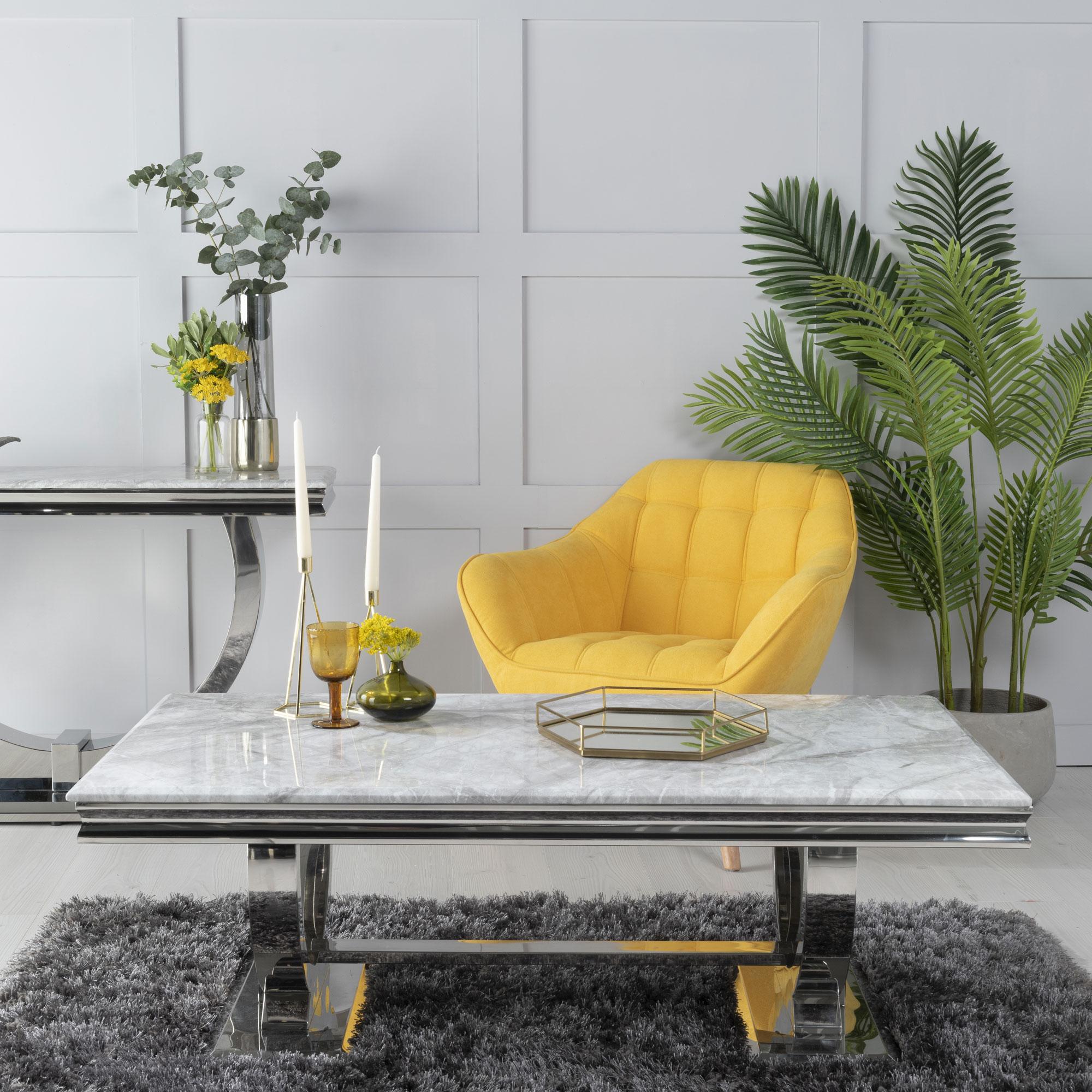 Glacier Grey Marble and Chrome Coffee Table