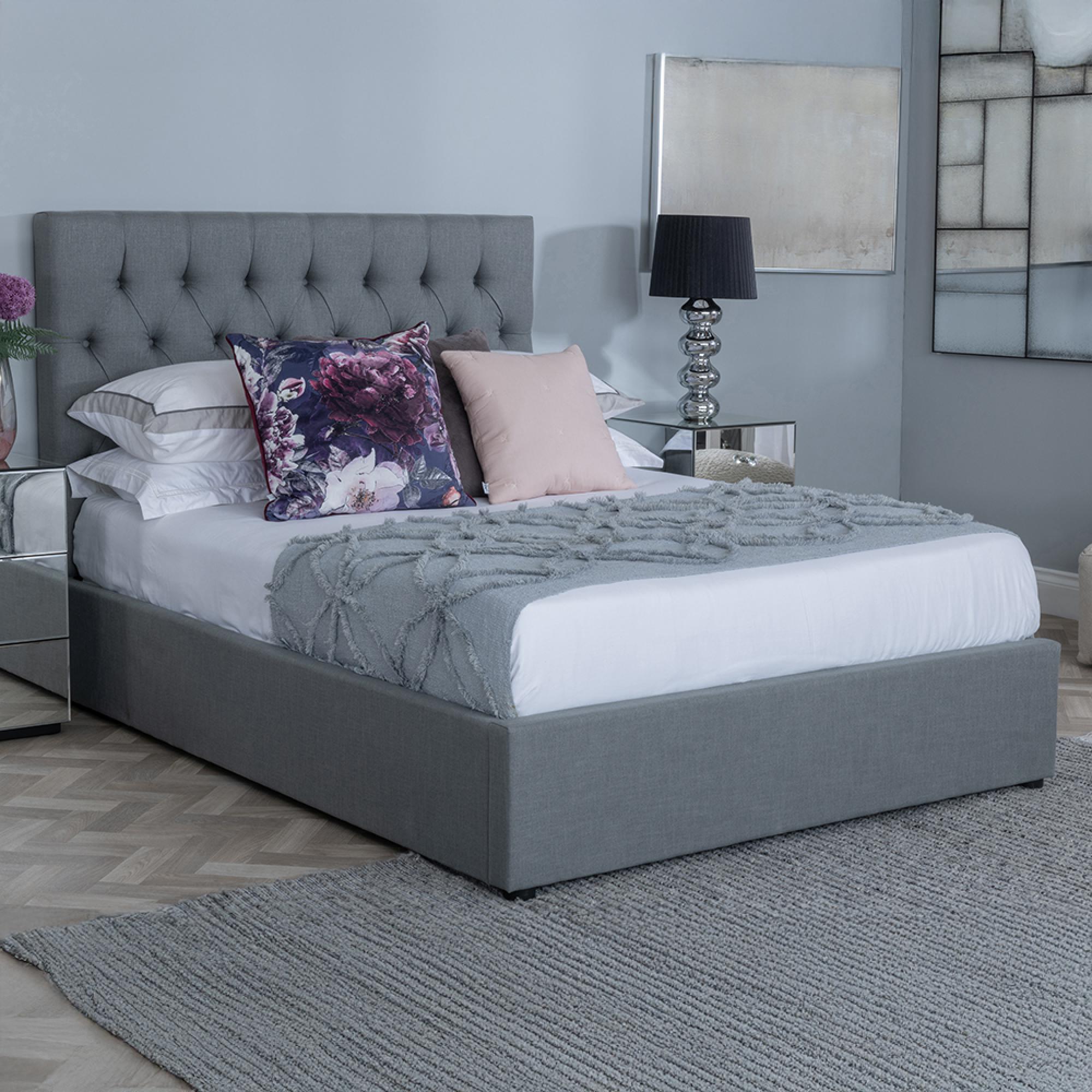 Sandra Grey Fabric Ottoman Storage Bed