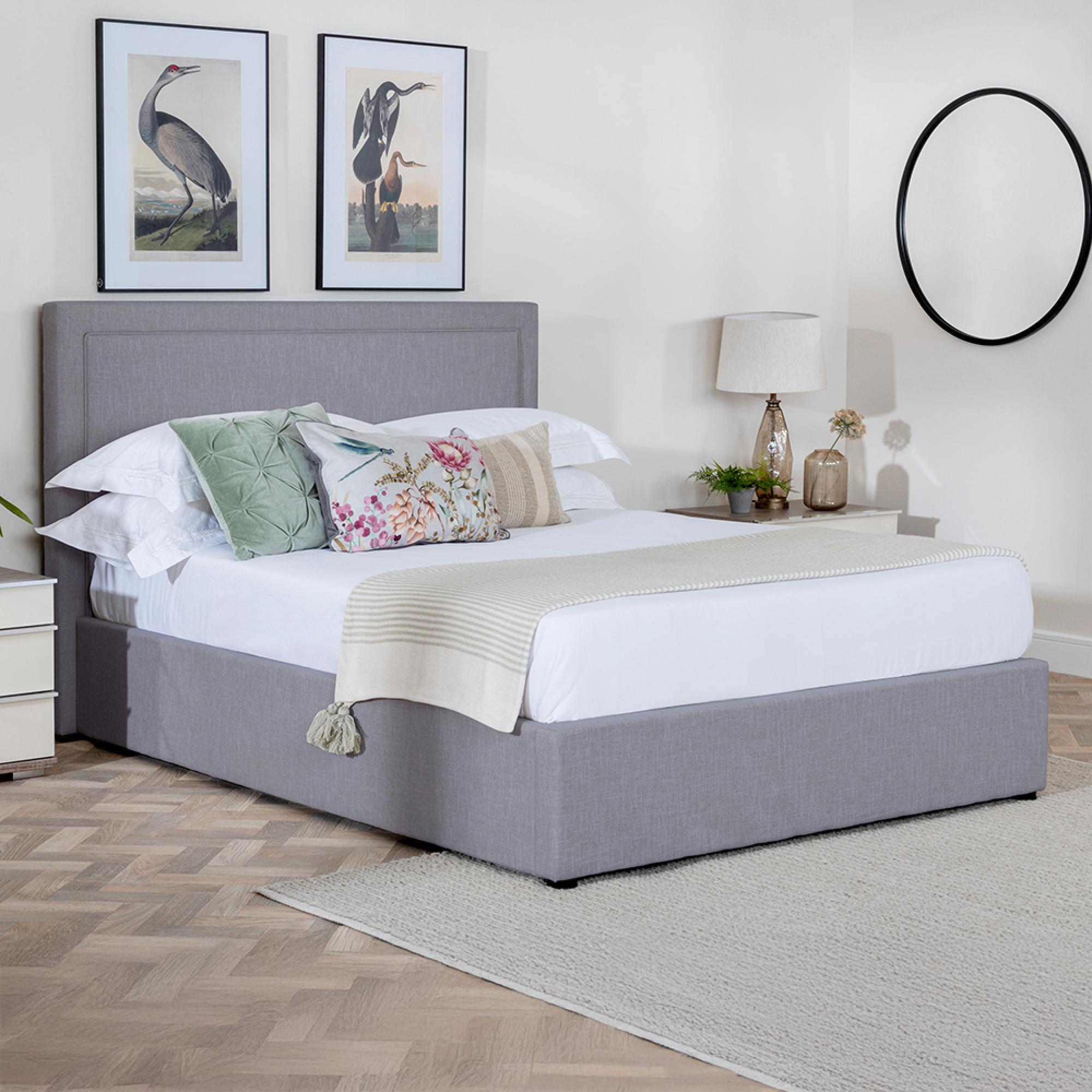 Sutton Light Grey Fabric Ottoman Storage Bed