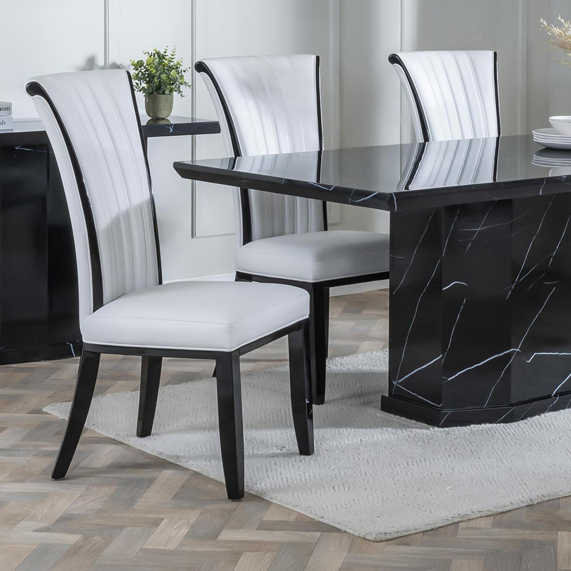 Cadiz White Leather Large High Back Dining Chair with Black Legs