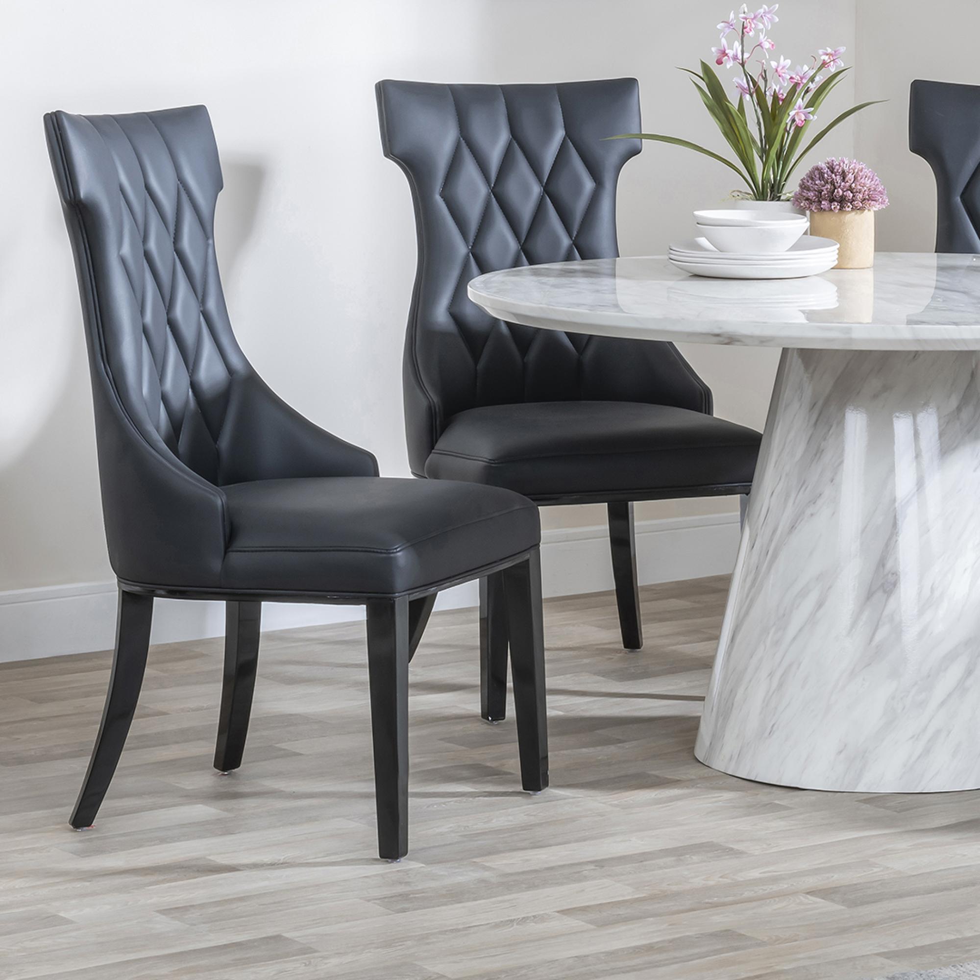 Mimi Black Leather Large High Back Dining Chair with Black Legs
