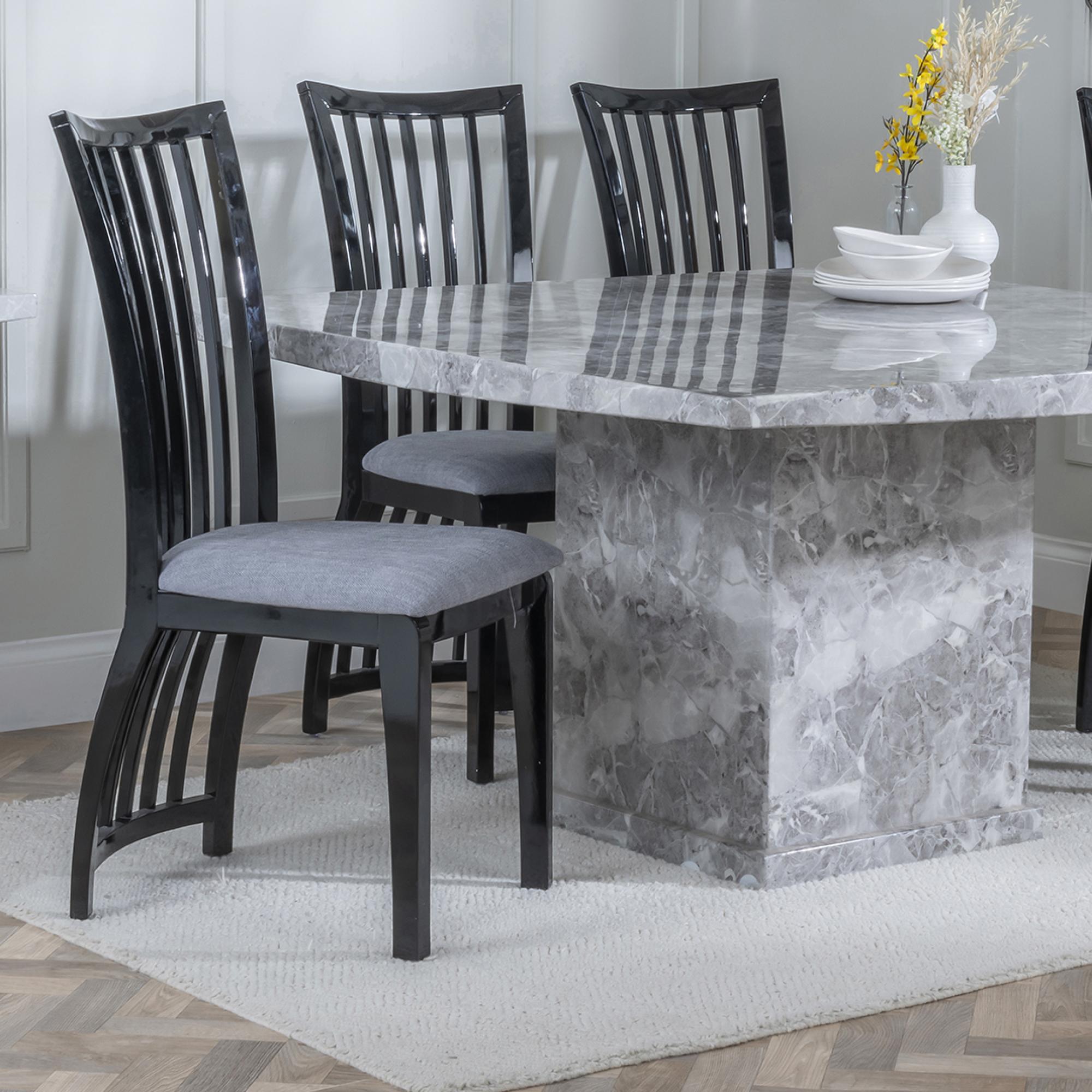 Athena Black High Gloss Slatted Back Dining Chair with Grey Seat Pads