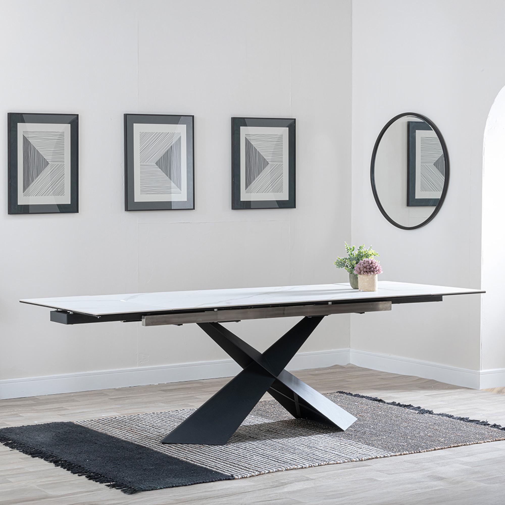 Hayden 6-10 Seater White Ceramic Extending Dining Table with