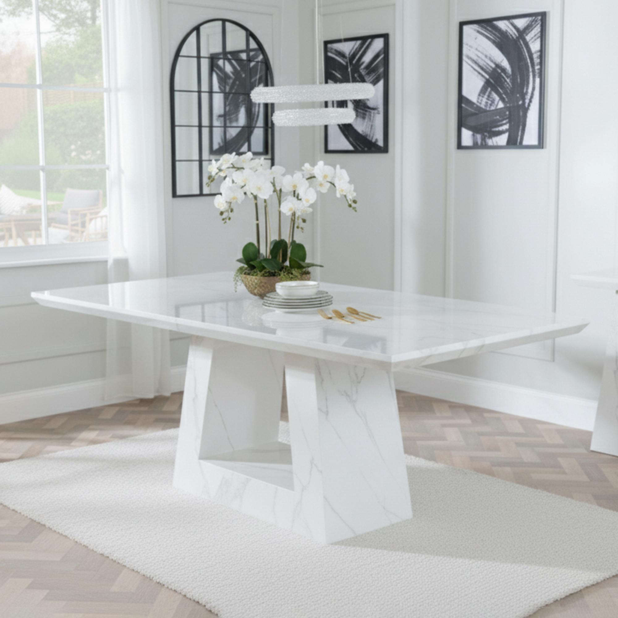 Milan 6 Seater White Marble Dining Table - Sizes Available