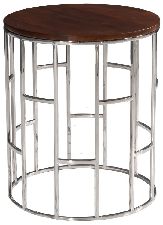 Clearance - Zion Round Chrome Side Table with Mango Wood Top