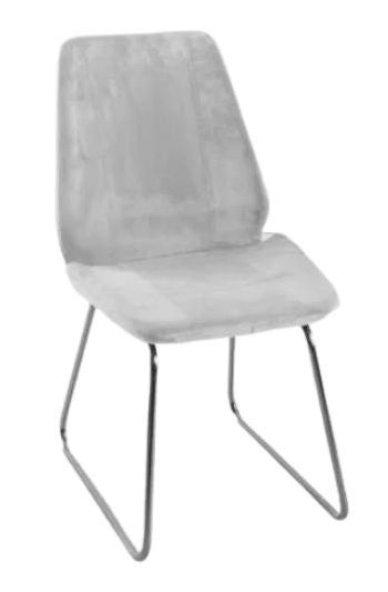 Clearance - Soho Light Grey Dining Chair, Velvet Fabric Upholstered with Chrome Sled Base