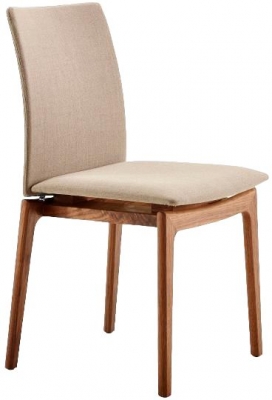 Product photograph of Skovby Sm63 Solid Oak Natural Oil And Brahms Brown Fabric Dining Chair from Choice Furniture Superstore