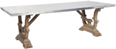 Image of Asbury Old Pine in Grey Lime Finish Rectangular Dining Table with Zinc Top and Double Pedestal Base, 200cm Seats 8 Diners - Gerogian Style