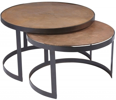 Product photograph of Plano Vintage Copper Metal Round Nest Of 2 Coffee Table from Choice Furniture Superstore