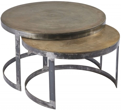 Product photograph of Plano Antique Brass Metal Round Nest Of 2 Coffee Table from Choice Furniture Superstore