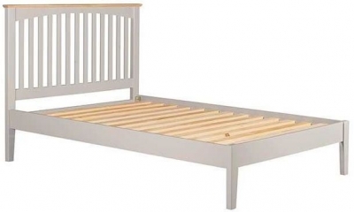 Lowell Grey and Oak 4ft 6in Double Bed Frame, Low Foot End with Slatted Headboard