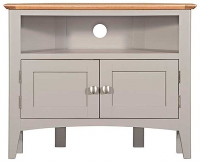 Product photograph of Lowell Grey And Oak Corner Tv Unit 80cm W With Storage For Television Upto 32in Plasma from Choice Furniture Superstore