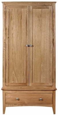 Product photograph of Lowell Natural Oak Double Wardrobe 2 Doors With 1 Bottom Storage Drawer from Choice Furniture Superstore