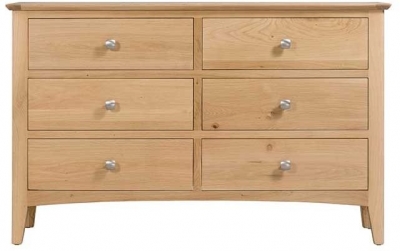 Product photograph of Lowell Natural Oak Wide Chest 6 Drawers from Choice Furniture Superstore