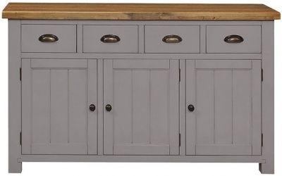 Regatta Grey Painted Pine Medium Sideboard, 149cm W with 3 Doors and 4 Drawers