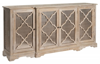 Product photograph of Asbury Old Pine In Grey Lime Finish Extra Large Fretwork Lowery Sideboard 203cm W With 4 Doors - Georgian Style from Choice Furniture Superstore